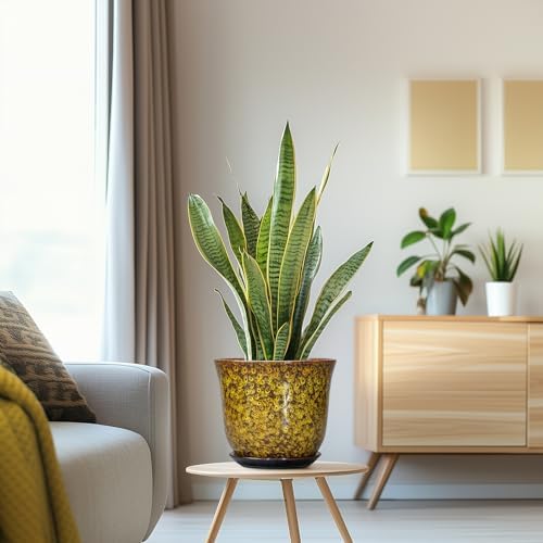 Ceramic Planter, 8 Inch Plant Pot for Indoor Plants, Yellow - Image 5