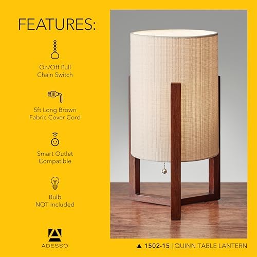 Adesso Table Lamp, Walnut Birch Wood & Natural Linen Shade, 23.75” - Image 5
