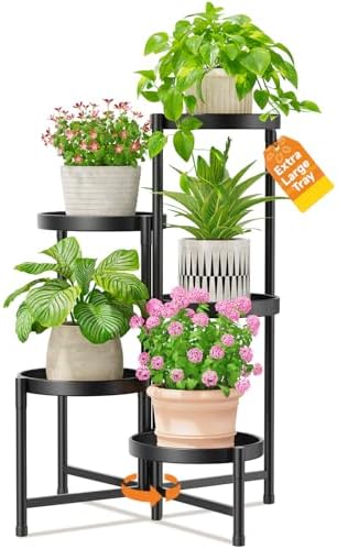 LASZOLA Plant Stand Indoor with 10 Inch Large Metal Tray, 5 Tier Black by LASZOLA