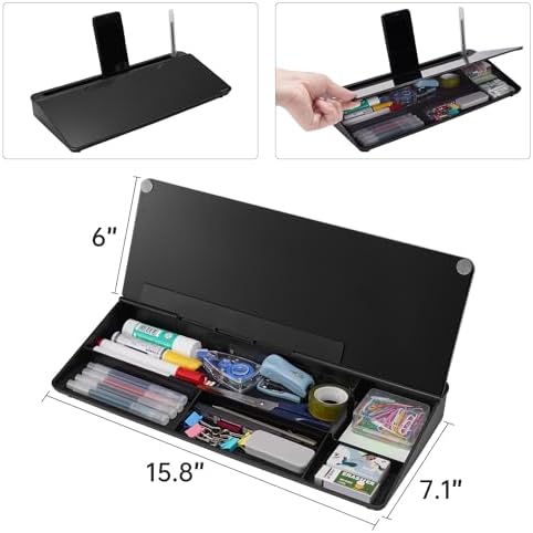 TSJ OFFICE Desktop Whiteboard Dry-Erase-Board - Computer Keyboard Stand White Board Surface Pad with Drawer, Desk Organizers with Accessories for Office, Home, School Supplies - Complete Black - Image 4