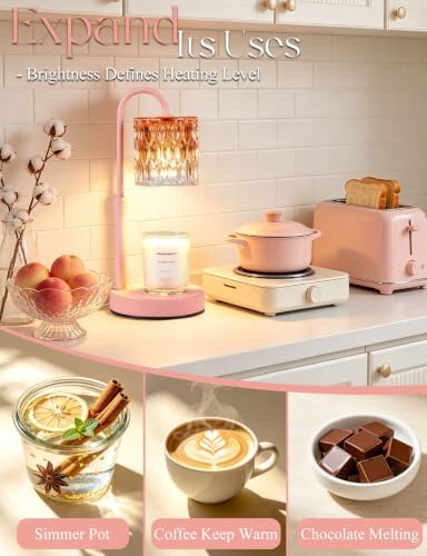 Briever Dimmable Candle Warmer Lamp with Timer, Height Adjustable Electric Candle Wax Warmer, Birthday Gifts for Women Mom, House Warming Gifts New Home Decor, Solid Wood Base, Pomegranate Red Glass - Image 6