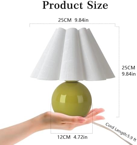 Ziqqeelam Green Small Bedside Mini Table Lamp for Bedroom, Cute Bedroom Lamps for Nightstand, Cute Mini Table Lamps for Small Spaces with Scalloped Shade for Kitchen Counter, Bookshelf, Kids Dorm - Image 2