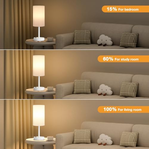Fenmzee 17.4" White Lamp for Bedroom - Dimmable Touch, USB A+C, AC Outlet - Image 4