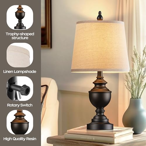 PARTPHONER Retro Table Lamps Set of 2, Bedside Lamp for Bedroom Rustic Farmhouse Table Lamps for Living Room, Vintage Nightstand Lamps with White Shades, Matte Black - Image 3