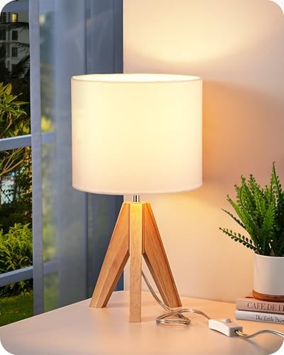 EDISHINE Small Cute Table Lamp, Wood Tripod Nightstand Lamp, 14.2 Inch by EDISHINE