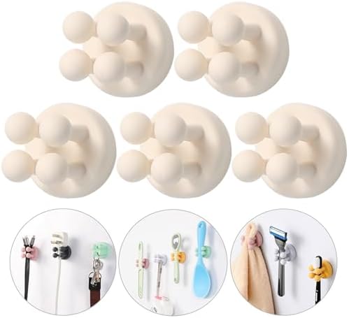 iBetterLife Self-adhesive Silicone Hook Holders - 5Pcs Mounted to Wall for Clipping Hanging Toothbrush Razor Towel Key Plug Cable, Utility Holders for Kitchen Bathroom Home Office Dorm Room Essentials by iBetterLife