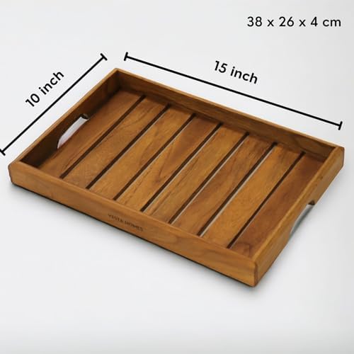 Vesta Homes Large Teak Wood Serving Tray for Home, Kitchen, Breakfast, Restaurant, Office Organizer, Dining Table | Premium Wooden Tray |15 * 10 * 1.5 Inches | Handmade in India - Image 3