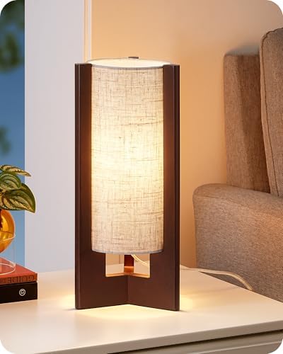EDISHINE Wood Table Lamp, 13.5" Small Bedside Lamp, Rosewood, E26 Base by EDISHINE