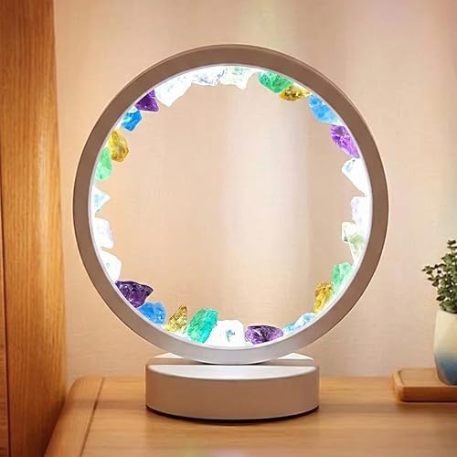 Runyansghi Chroma Gravel Night Lamp 8.6" Natural Healing Crystal Bedside Lamp USB Port 3 Colours Dimming Mode Bedroom Lamp Suitable Night Light for Living Room Bedroom Office Home Decor Ideal Gift by Runyangshi