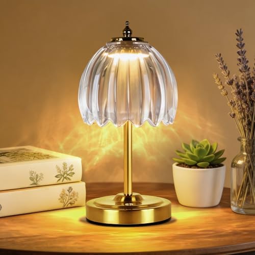 WERFOP Cordless Rechargeable Glass Flower Desk Lamp (Transparent) by WERFOP