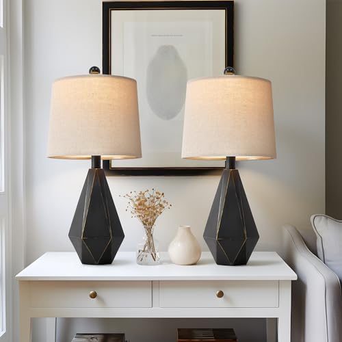 PoKat 20.25'' Table Lamps Set of 2, Bedside Lamp for nightstand, Small Farmhouse Lamps for Bedroom, Black Bedroom Lamps for Living Room, Nursery, Black, Suitable for Small Place - Image 4