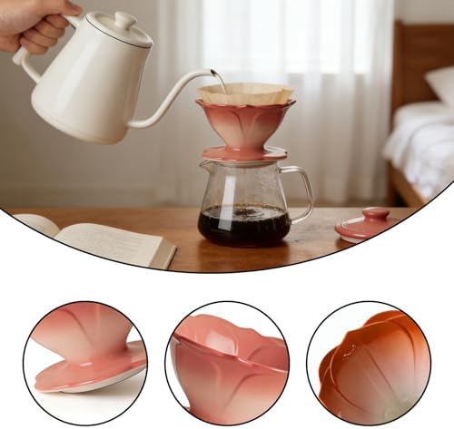 Premium Ceramic Pour Over Coffee Dripper，Includes 40pcs Coffee Filter Papers, suitable for home and travel, Flower Petal Dripper（Gradient Red） - Image 3