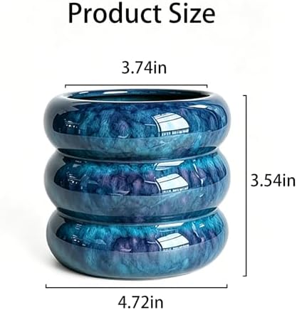 Ceramic Plant Pot Indoor, 4.5 Inch Flower Pot with Drainage Hole, Small Bubble Design Ceramic Planter for Home & Office Decor (Peacock Blue) - Image 3