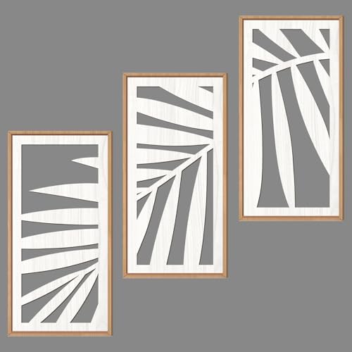 IARTTOP Tropical Palm Tree Leaf Wood Wall Art White Framed 8x16 Inch Set of 3 Hawaii Plant Leaves Wooden Wall Decor Minimalist Boho Artwork for Living room Bedroom Office by IARTTOP