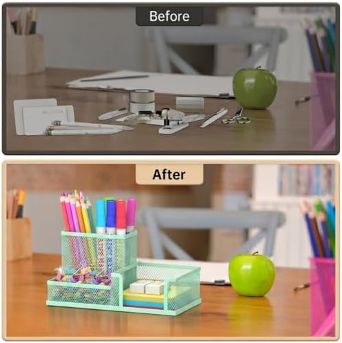 SUPEASY Pen Holder Desk Organizer, Office Supplies Pencil Holder with 3 Compartments, Desk Accessories and Workspace Organizers for Home School Classroom, Green - Image 5