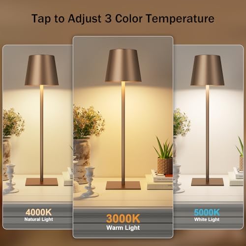 Kakanuo Brown Cordless Rechargeable Table Lamp, 2 Pack Portable Desk Lamp with 5000mAh Battery, Touch Control Stepless Dimming, for Dining, Outdoor Camping, Coffee Shop - Image 2