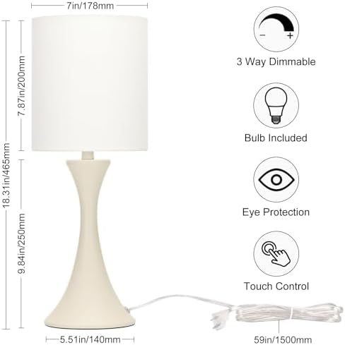 Dimmable Table Lamp, 3 Way Touch Control Desk Lamp, Small Bedside Light - Image 2