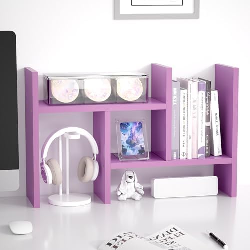 Jerry & Maggie Desktop Organizer Office Storage Rack Adjustable Wood Display Shelf Free Style Double H, Multi-Functional Mini Bookshelf for Desk Natural Stand (Violet) by JERRYMAGGIE