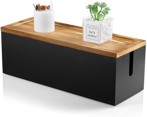 Bivvclaz Large Cable Management Box, Wooden Cord Organizer Box for Desk, Floor, Office to Hide Extension Cords Power Stripes Surge Protectors Chargers Wires, Black by Bivvclaz