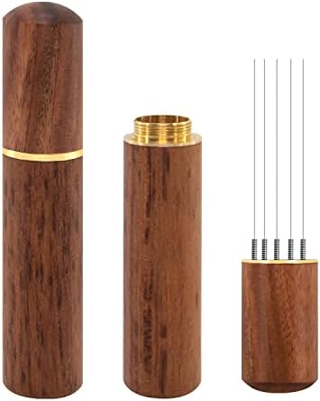 Zolunu Espresso Coffee Stirrer 5 Needles 0.4mm Espresso Distribution Tools, Natural Wood Handle and Stand by Zolunu