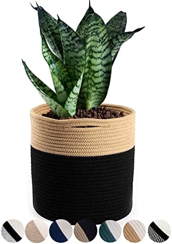 Woven Cotton Rope Plant Basket for 10-11" Pot Organizer Black&Brown by Oradrem