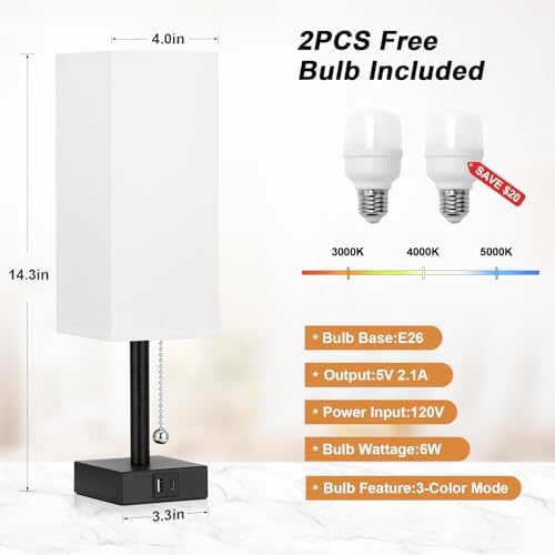 Set of 2 White Bedside Table Lamps for Bedroom - Nightstand Lamp, USB C+A - Image 5