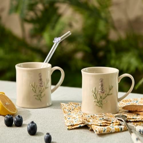 Artisanal Handcrafted Ceramic Mug with Sage Botanical Design - 10oz Off-White Stoneware Coffee Cup, Elegant Purple Sage Pattern, Dishwasher Safe, Comfort Grip Handle for Daily Use-2pack - Image 4