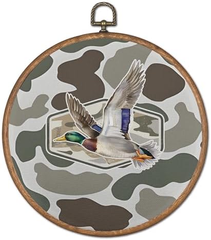 OFJE Vintage Camo Mallard Duck Wall Art Decor, Rustic Duck Hunting Round Wall Hanging Decor, Nature Wildlife Waterfowl Framed Canvas Prints for Home Bedroom Living Room Decorations, 10x10 Inch by Unknown