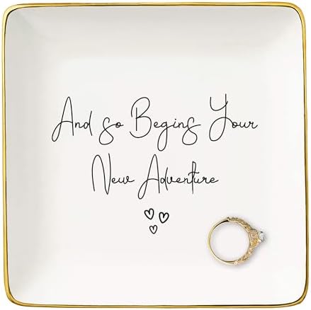 and So Begin Your New Adventure-Funny Wedding or Engagement Gift for Bride-Bride to Be-Newlyweds Newly Engaged Present-Bridal Shower Gifts-Hen Night Bachelorette Party Present-Jewelry Tray Ring Dish by NZY