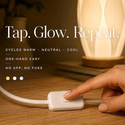 Small Bedside Lamp for Nightstand, 3D Printed Mini Table Lamp, 3 Color Temperatures Warm to Cool White, Cozy Small Lamp for Bedroom Dorm Tight Spaces, Ash Wood Base, 8.8 Inch Tall - Flame - Image 4