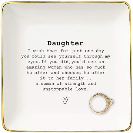 Meaningful Birthday Graduation New Year Christmas Gifts for Daughter from Mom,Dad,Reminder Gifts,Daughter Motivational Present Encouraging Present-Ceramic Jewelry Tray Trinket Holder Ring Dish by NZY