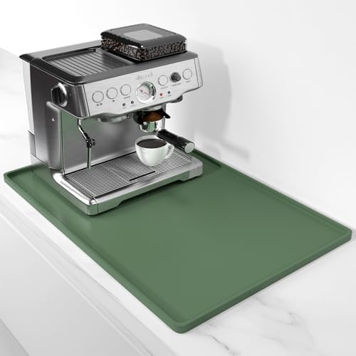 Rnivvi Silicone Coffee Mat, 16" x 24" Waterproof Raised Edge Coffee Bar Mats for Espresso Machine Station Accessories, Heat Resistant Dish Drying Pad for Kitchen Counter, Rubber Bar Decor Pad, Green by Rnivvi