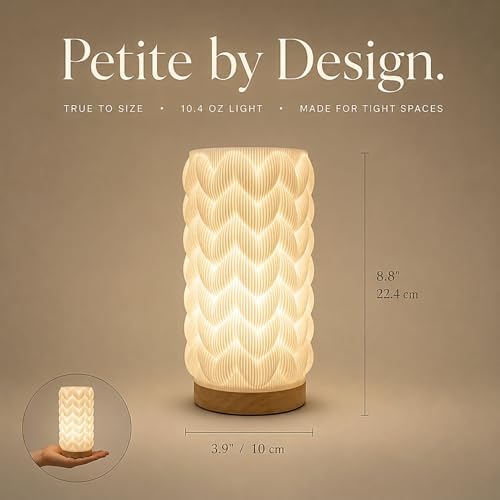 Small Bedside Lamp for Nightstand, 3D Printed Mini Table Lamp, 3 Color Temperatures Warm to Cool White, Cozy Small Lamp for Bedroom Dorm Tight Spaces, Ash Wood Base, 8.8 Inch Tall - Honeycomb - Image 6