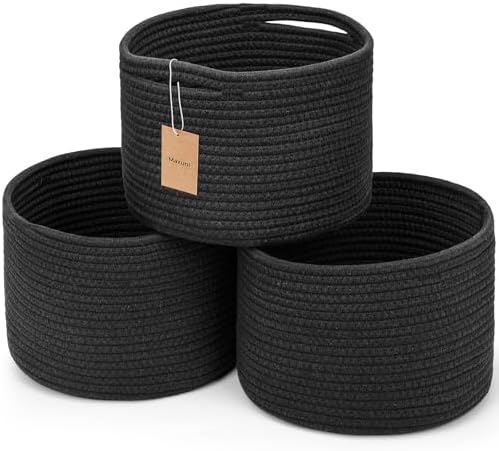 3 Pack Small Rope Storage Baskets, 9.82×9.82×7.1", Black by MaxuniTechLife