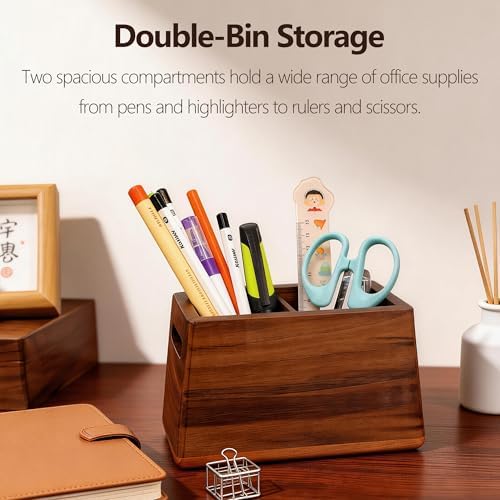 Solid Black Walnut Dual Slot wood Pen Holder for Desk - Image 2
