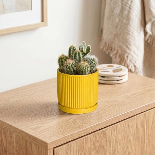 Ceramic Pots for Plants, 4 Inch Plant Pots with Saucer, Yellow - Image 5