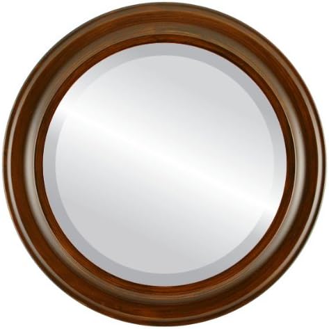 OVALCREST Round Beveled Wall Mirror for Home Decor - Messina Style - Mocha - 21x21 Outside Dimensions