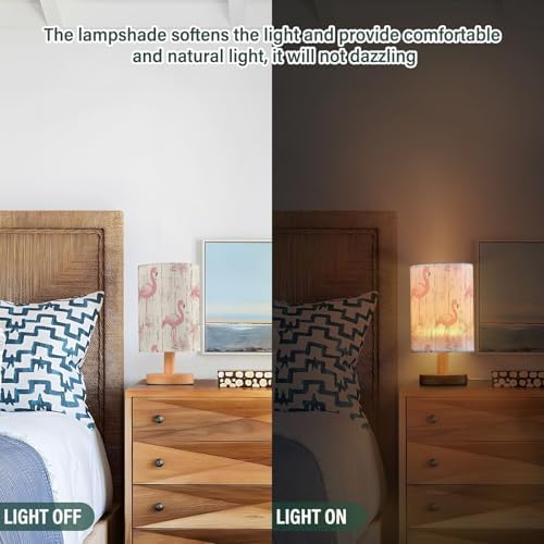 Rustic Farmhouse Style Flamingo Wood Grain Bedside Table Lamps with USB Port for Bedroom Lamp Accent Table Lamp Small Nightstand Lamp Sturdy Linen Shade Decorative Lamps for Office Dorm Home - Image 3