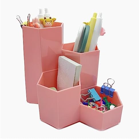 Pencil Organizer Pen Holder for Desk Pens Cup Small Desk Organizer Cute Pen Holder for Office,School and Home (Pink, L-Shape) by Saikvi