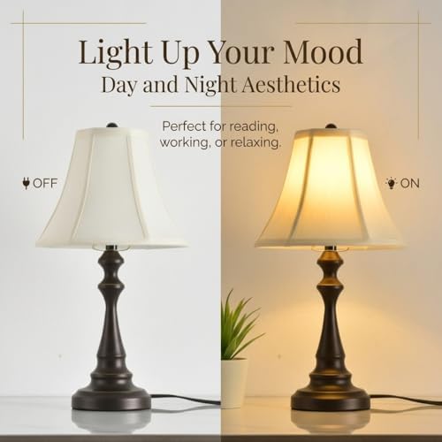 Traditional Table Lamp, Vintage Desk Lamp for Living Room with Fabric Shade, Farmhouse Bedside Lamp Brown Finish for Bedroom Nightstand Office Hotel (Pack-01) - Image 4
