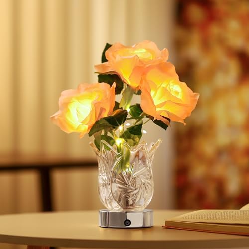 Champagne Rose LED Night Light, The Perfect Gifts for Home Décor for Women, Womens Mom Wife Friends for Her Valentine Anniversary Christmas Birthday Gifts (Champagne) by Hibeauti