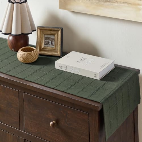 ZeeMart Linen Checked Farmhouse Table Runner, 13x60 Inches Army Green - Image 6