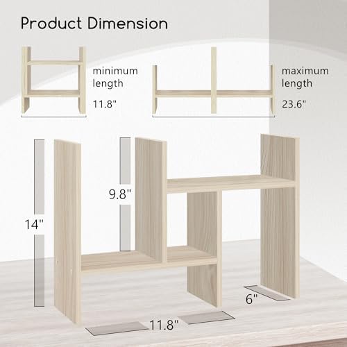 Jerry & Maggie Desktop Organizer Office Storage Rack Adjustable Wood Display Shelf Free Style Double H, Multi-Functional Mini Bookshelf for Desk Natural Stand (White Wood Tone) - Image 2