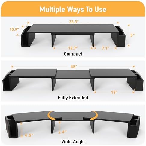 Simple Houseware Desk Dual Monitor Stand Riser with Drawer, Black - Image 3