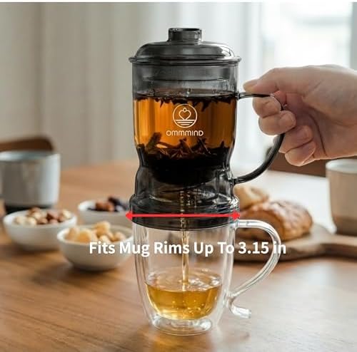 Glass Tea Infuser, Easy Drain for Loose Leaf, 15.2 oz, Black - Image 4