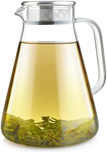 Teabloom One-Touch Tea Maker, 2-in-1 Teapot and Kettle with Stainless Steel Filter Lid for Loose Tea – Stain-free Borosilicate Glass Teapot (56 Oz) – Tea Connoisseur's Choice by Teabloom