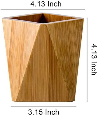 Bamboo Wood Pen Holder Stand for Desk Geometric Pencil Cup Pot Cute Desktop Office Supplies, Makeup Brushes Organizer (Bamboo) - Image 6