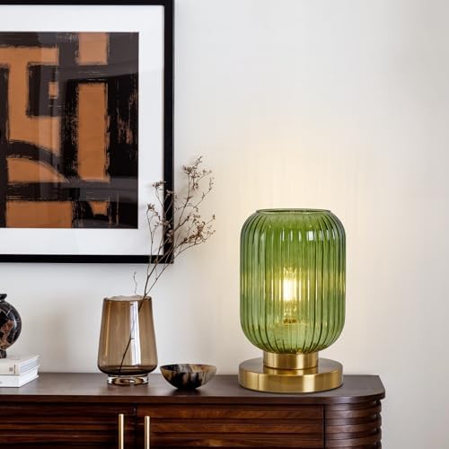 Mid Century Modern Table Lamp, 6" Green Glass Desk Lamp Plug in - Image 2