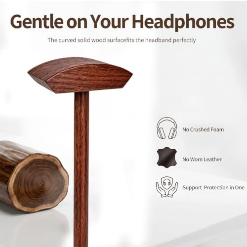 Headphone Stand Nature Wood Headset Hanger Mount Hook Gaming Holder Desktop Earphone Artful Functional Stand for All Headsets with Solid Wooden Base - Image 6