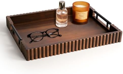 Serving Tray for Coffee Table Decor, 16.7" Decorative Ottoman Tray, Walnut by Cathyeen